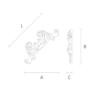 Beech Small Corner Applique with Joined Acanthus Scrolls